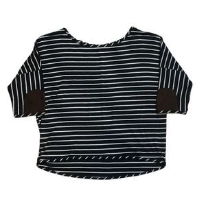 Monteau 3/4 Sleeve Striped Cropped Top w/Faux Suede Elbow Patches Size Small EUC